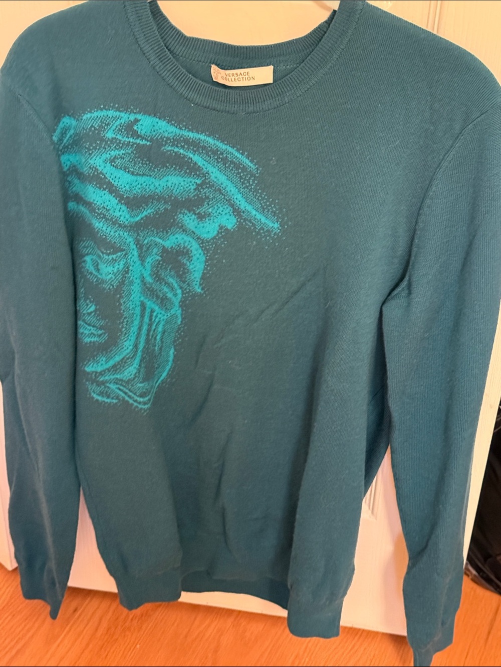Versace Collection Teal/Teal Graphic Crewneck Sweater - Men's